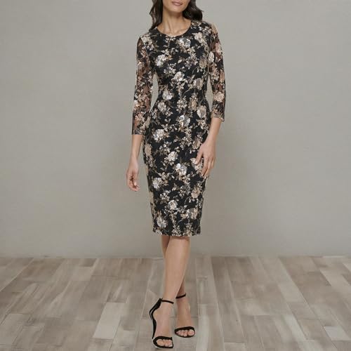 Image of Kensie Women's Floral Knit Long Sleeve Midi Bodycon Dress