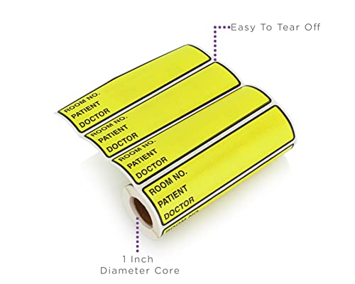 Image of Carstens Patient I.D. Adhesive Medical Chart Labels for 1.5 inch - 4 inch Ring Binder Spines - Pre-Printed Sticker Labels (Room No. / Patient /Doctor), 5 3 /8 inch x 1 3 /8 inch, Yellow, Roll of 200