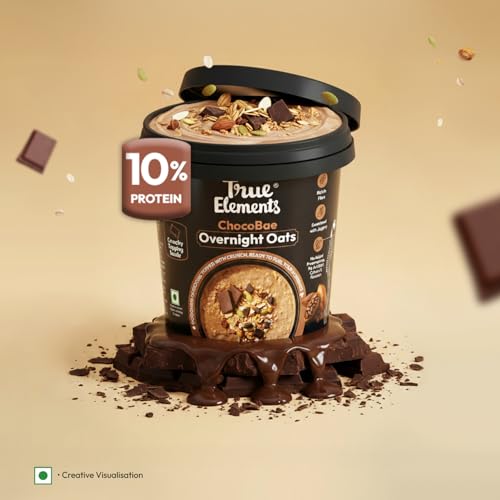 Image of True Elements Overnight Oats Choco Bae 62g Pack of 3 | Ready-to-Eat Breakfast | High Protein, Fibre & Chocolate Flavour | Healthy Instant Oats Snack