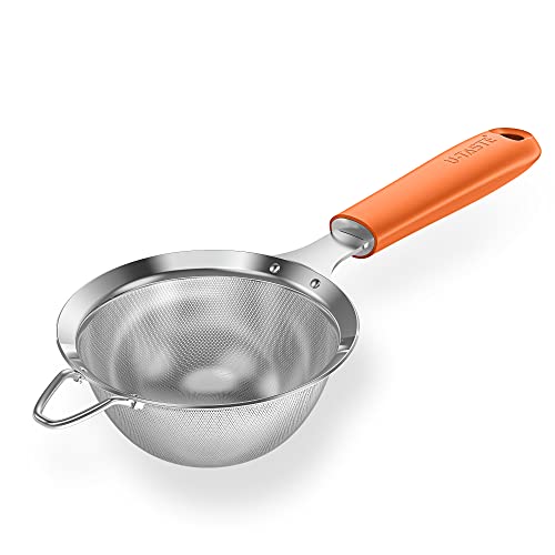 18/8 Stainless Steel Mesh Sieve: U-Taste Kitchen Metal Fine Mesh Sieve Strainer with Riveted Sturdy Silicone Handle and 30 Mesh Hole for Straining Flour Tea