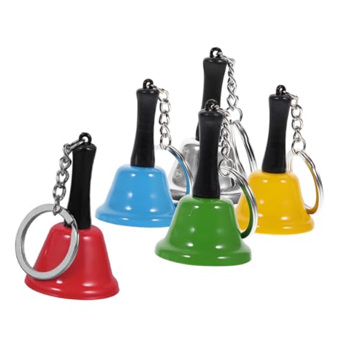 MUCKLILY 5 Pcs Metal Wedding Hand Bell Ringing Bell Keychain for Restaurant Classroom Hotel Christmas Events