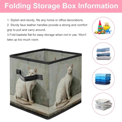 Paniers de rangement pliables en tissu chat blanc 27,9 cm boîte pour linge et armoire
