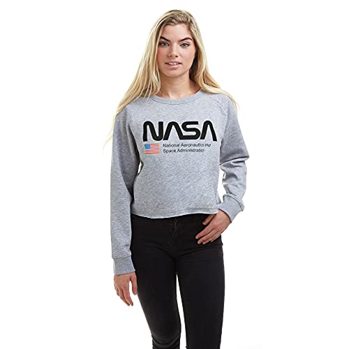 Nasa National Aeronautics Cropped Crew Sudadera, Gris, 44 para Mujer