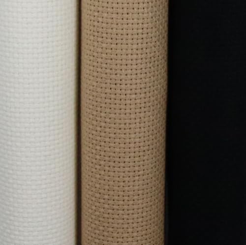 Image of KCS 3 pc of 15 inch x 18 inch(38cmx45cm) 14 Count Cross Stitch Cotton Aida Cloth Needlework Rolled Fabric Box,14CT,Antique White+Khaki+Black