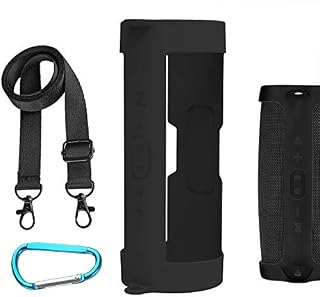 Geekria Silicone Speaker Case Cover Compatible with JBL Charge 5, Charge 4 Case, Protective Waterproof Soft Skin, Replacement Speakers Travel Carrying Case with Shoulder Strap (Black)