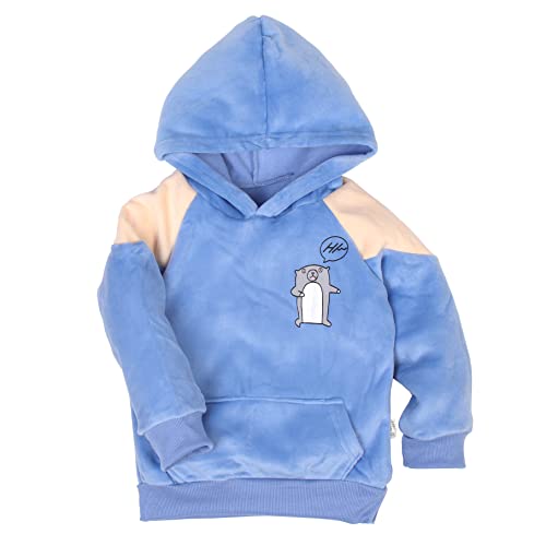Image of Bold N Elegant Unisex Kids Velvet Fleece Solid Happy Hamster Bear Cartoon Warm Velvet Pullover Sweatshirt Hoodie Tshirt and Pyjama Pant Winter Clothing Set