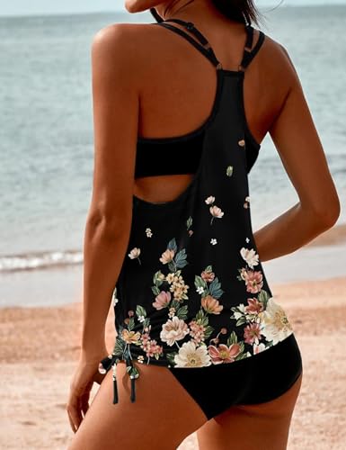 Image of SHESHOW Cowgirl Style Tankini Swimsuits for Women Scoop Neck Ruched Blouson and Bottom 2 Piece Bathing Suits S-XXL