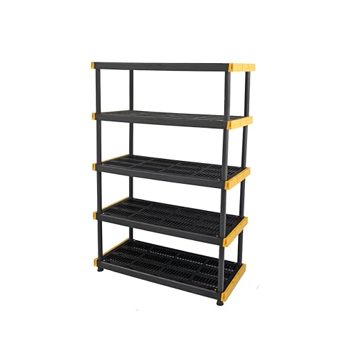 CX Black & Yellow, 5-Tier Heavy Duty Plastic Storage Shelving Unit, 200lbs/shelf (72”H x 48”W x 20”D), for Garage Storage, Warehouse & Basement Use, Modular Rack