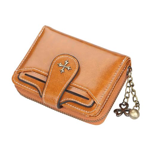 Image of Women's retro wallet small Y2K credit card bag zipper double fold mini leather aesthetic y2k wallet(Brown)
