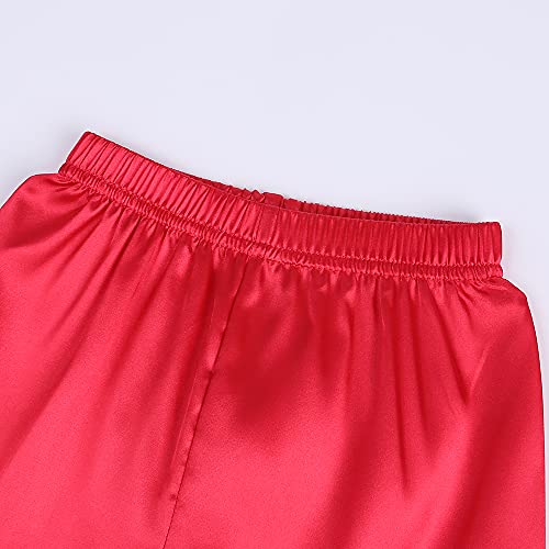 MYGBCPJS 2Pcs Boys Girls Satin Pajamas Set Button-Down Classic Silk Pjs Sleepwear Short Sleeve Top+Shorts Loungewear - Thumbnail 5