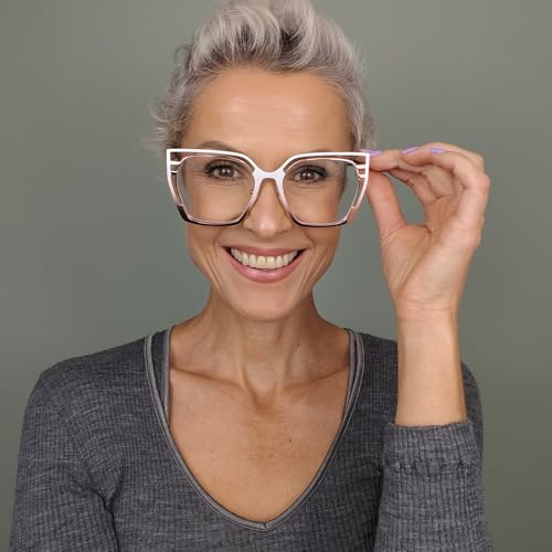 Image of Zeelool Square Blue Light Glasses for Women Oversized Metal Eyeglasses White Designer Eyewear Glasses Anti Eyestrain Quinn JGM663645-02B