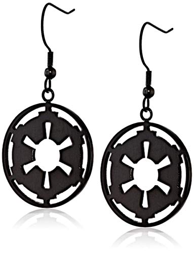 Star Wars Jewelry Imperial Symbol Stainless Steel Black IP Dangle Drop Earrings (SALES1SWMD)