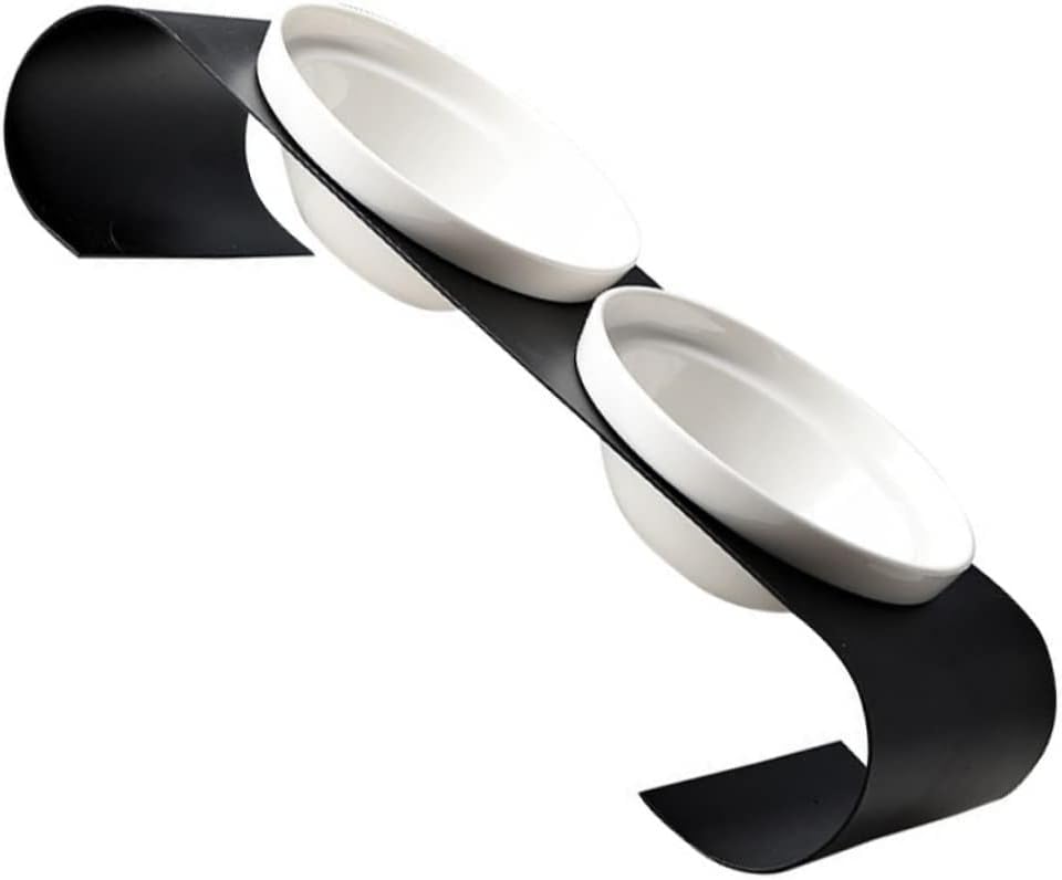 Milisten 1Pc Ceramic Cat Bowl with Elevated Iron Rack White Design for Indoor Cats Easy to Grade Safe Prevents Neck Whisker Fatigue