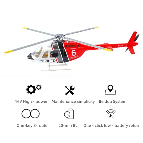 2,4 GHz RC Scale FlyWing Bell 206 Hubschrauber mit 4-Blatt-Rotor, Fernsteuerungsflugzeug, GPS, bürstenlosem Motor, Akku, RTF (Ready-to-Fly), intelligente Drohne als Geschenk – Bild 4