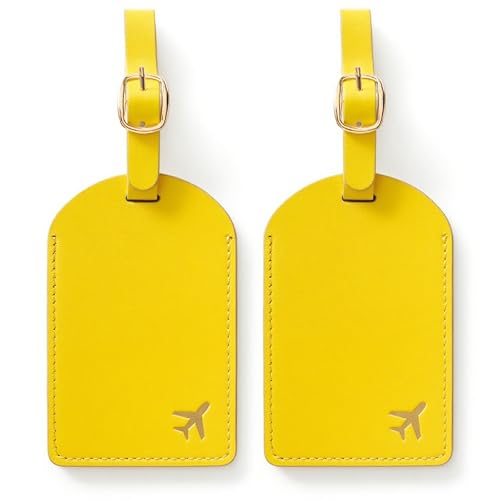 toTravelGear Luggage Tags for Suitcases,2 Pack PU Leather Privacy Protection Bag Tags Travel Accessories Essentials,Lemon Yellow