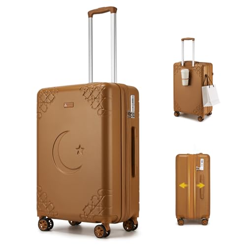 Somago Expandable Carry On luggage with Shock-Absorbing Braking Spinner Wheels Moon Star Design Hard Shell Suitcase with Cupholder TSA Lock (Toffee Brown,Expandable 20 Inch)