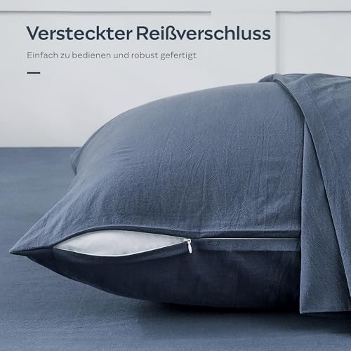 JELLYMONI Kopfkissenbezug 80x80cm Baumwolle 2er Set Blau Oeko-Tex – Ansicht 3