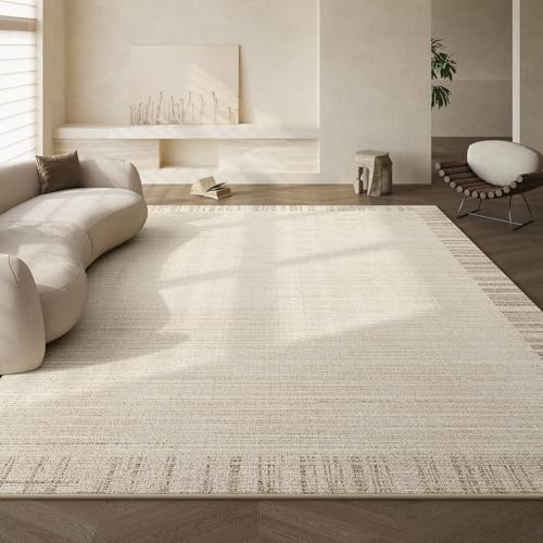 Grand tapis antidérapant lavable 180x200 grand format beige poils courts salon moderne