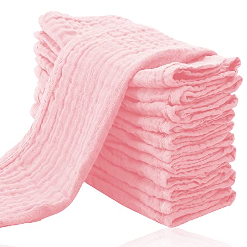 Image of Cute Castle 12 Pack Muslin Burp Cloths for Baby - Ultra-Soft 100% Cotton Baby Washcloths - Large 20'' by 10'' Super Absorbent Milk Spit Up Rags - Burpy Cloths for Unisex, Boy, Girl - Pink