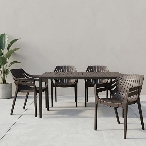 Image of OAKNEST Supreme Spectrum Plastic Arm Chair - Modern Slatted Stackable Chair for Living Room, Dining, Garden, Balcony, Restaurant & Cafe | Weatherproof Indoor Outdoor Designer Chair, Set of 4, Wenge