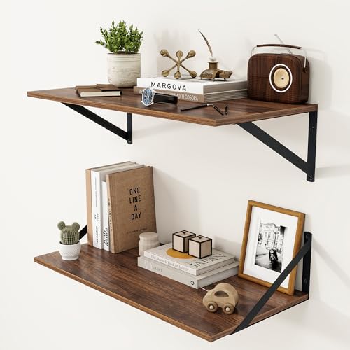 Heimlove 24W x 12D Deep Floating Shelves Set of 2 Walnut