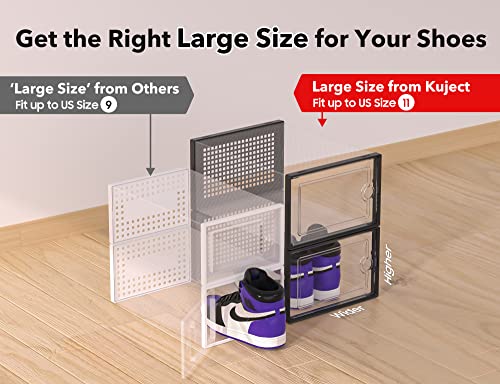 Kuject Large Shoe Organizer Storage Boxes For Closet, Fit Size 11, Clear Plastic Stackable Sneaker Containers Bins With Lids, Great Substitute For Shoe Rack, Space Saving For Entryway, Black, 12 Pack #TOP4