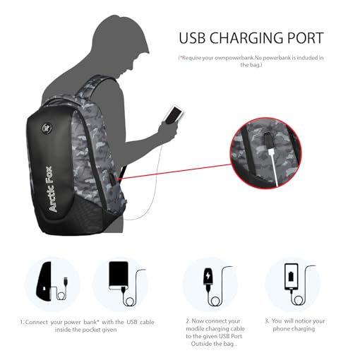 Image of Arctic Fox Ranger Anti-Theft Backpack with USB Charging Port | 35 Ltr Capacity | Multipurpose Backpack |Rain Cover | Number Lock | 15.5 Inch Laptop Backpack (Camo Grey)