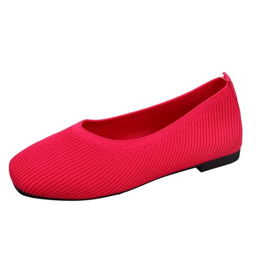 Image of RVROVIC Women's Knit Square Toe Ballet Flats, Slip‑On Casual Flat Shoes