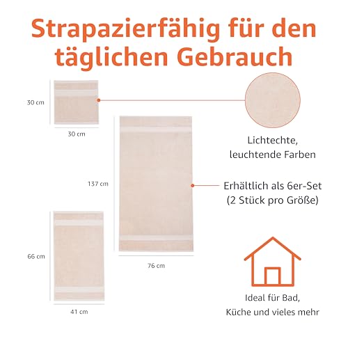 Amazon Basics Handtücher Set 6-teilig, 100% Bio-Baumwolle Ausbleichbeständig Weich, 2 Badetücher + 2 Handtücher + 2 Waschlappen, Blush Rosa