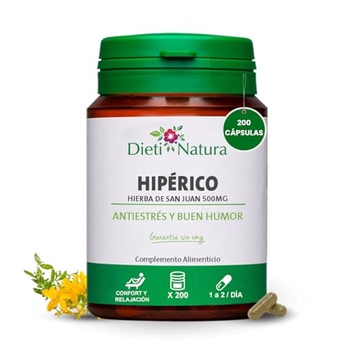 Dieti Natura Hipérico 200 Cápsulas - 'Hierba de San Juan' con Flavonoides y Hiperforina - Recupera el Equilibrio Emocional y la Relajación - Antiestrés y Buen Humor - Garantía sin OGM