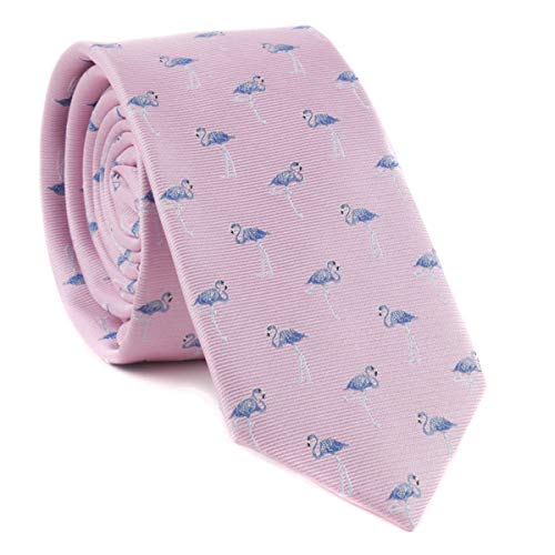 Mens Brush Pink Silk Cravat Woven Business Formal Work Narrow Novelty Ties Red-crowned Crane Bird Design for Wedding