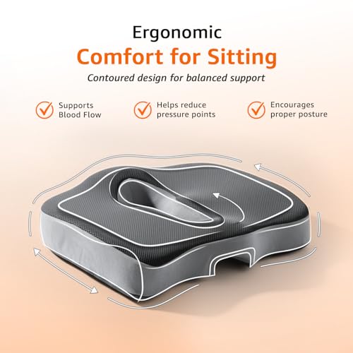 Image of amazon basics Memory Foam Coccyx Seat for Chair & Car | Key Shape Comfort Support for Office Seating & Driving | Breathable Design with Anti-Slip Base - Black