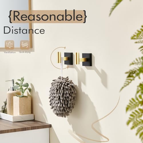 Image of KOKOSIRI Robe Hooks for Bathrooms Towel Hook Wall Mounted Coat Hooks, Bathroom Hardware 2 Pack Black with Gold Stainless Steel B1013GDK-P2