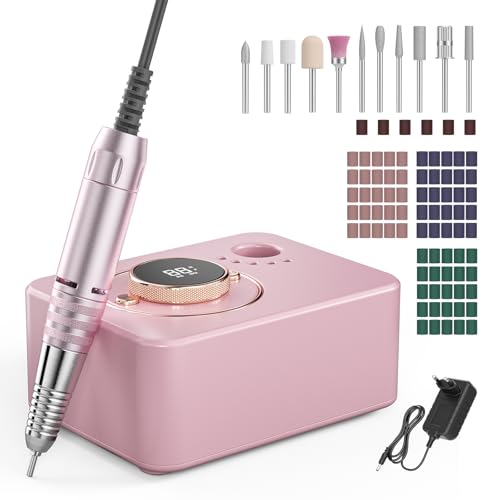 Hoyiyobi Perforador de uñas eléctrico Accesorios múltiples 35000RPM,Máquina de perforación de uñas con 11 brocas 75 bandas de lijado (3 tipos),35 niveles de engranajes Dirección de rotación F / R