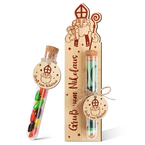 BOFUNX Nikolaus Geldgeschenk Verpackung Holz Karte mit Reagenzgläser...