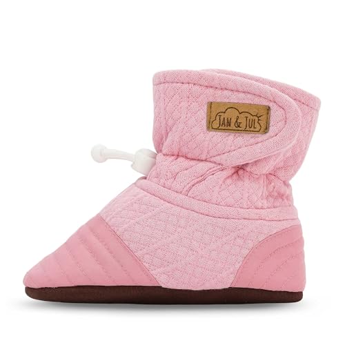 JAN & JUL Adjustable Stay-on Baby Booties, Non-Slip Slippers for Girl (Dusty Pink, Medium, 12-18 Months toddler)