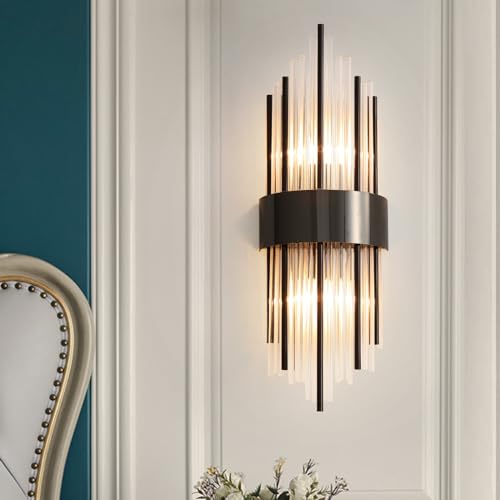 zhxinashu Tubo de Vidrio Aplique pared Interior, Luces de Pared de Vidrio, E14 Apliques de Pared, Luces de Pared Art Deco, Lamparas Retro Vintage para Sala de Estar Dormitorio Pasillo(Negro)