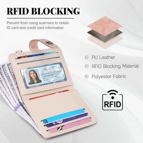 RFID Wallet Women,Slim Small Wallets Embossed Flower Leather Bifold Compact Ladies Girls Wallet with Credit Card Holder Zipper Coin Pocket Pink2