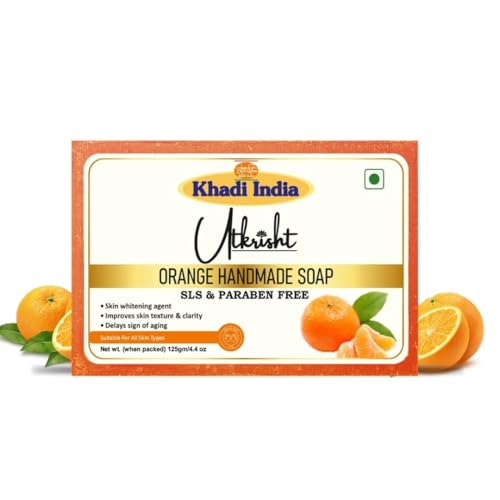 Image of Khadi Orange Handmade Bathing Soap Bar 125g (Pack of 2) | Natural & Herbal|Enriched with Vitamin C & Essential Oils|Balances Oil Production|Gently exfoliates for Glowing Skin|All Skin Types