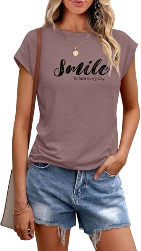 Teesho Damen Tops Sommer Tshirt Bedruck Oberteile Kurzarm Shirts Casual Tops Tunika