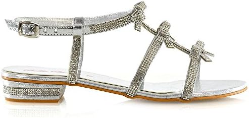 ESSEX GLAM Womens Thong Flat Sandals Ladies Silver Diamante Bow Sparkly Strap Holiday Shoes 10 B(M) US | Image 1