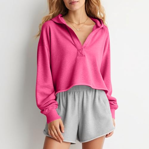 Crop Tops for Women V Neck Hoodies Fashion Teen Girls Y2K Clothes Casual Long Sleeve Workout Shirts Going Out Tops2