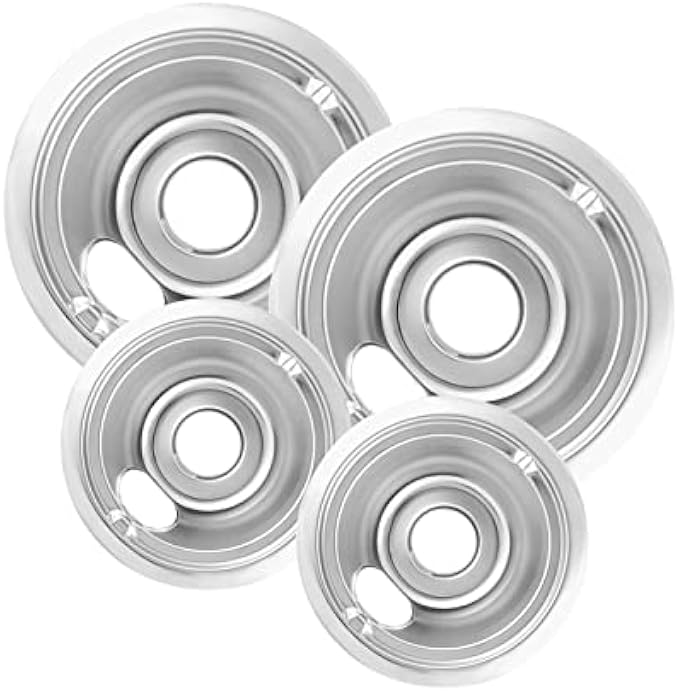 COZZIVITA 4-Piece Drip Pans Set - Compatible with GE Stoves - Chrome Finish Electric Stove Burner Drip Pans - 2 x 6inch, 2 x 8inch Stove Drip Pans - GE Stove Drip