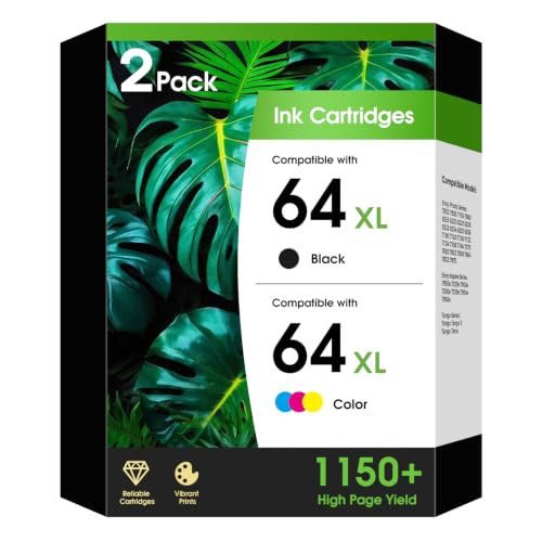 64XL Ink Cartridges Combo Pack Compatible for HP64XL 64 Black and Color Ink