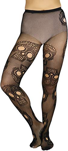 Image of ToBeInStyle Women's Sugar Skull Dia de los Muertos La Catrina Skeleton Bones Tights & Thigh High Stockings