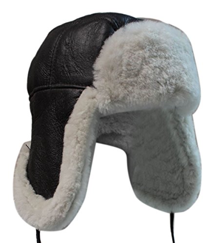 TruClothing.com Chapeau Trappeur aviateur Cuir véritable Peau Mouton Sherling Marron Homme Cover