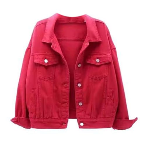 Veste en jean pour femmes rouge GUOYUXIAO style vintage col revers