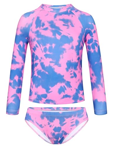 Image of TENVDA Girls Swimsuit Long Sleeve Rash Guard Sets UPF 50+ Two Piece Bathing Suits Size 3-12 Years