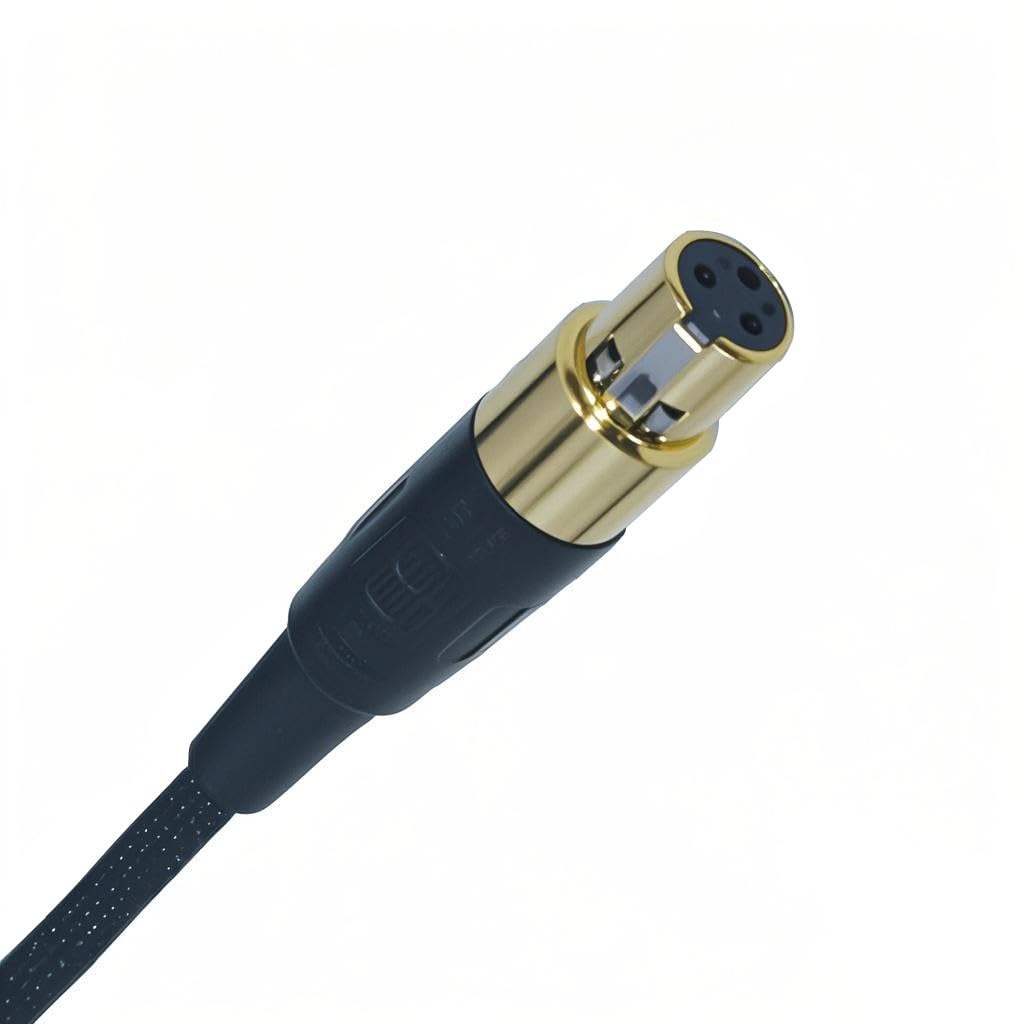 Cavo di ricambio intrecciato a spirale femmina da mini XLR a jack audio stereo TRS da 3,5 mm con adattatore da 6,35 mm, compatibile con Beyerdynamic AKG, placcato oro, 4 m