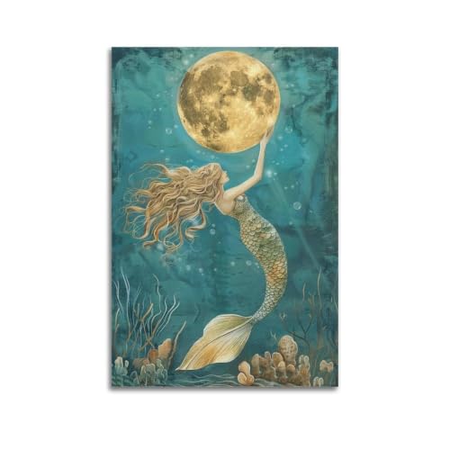 Poster sirène et lune 60x90 cm sans cadre pour salon